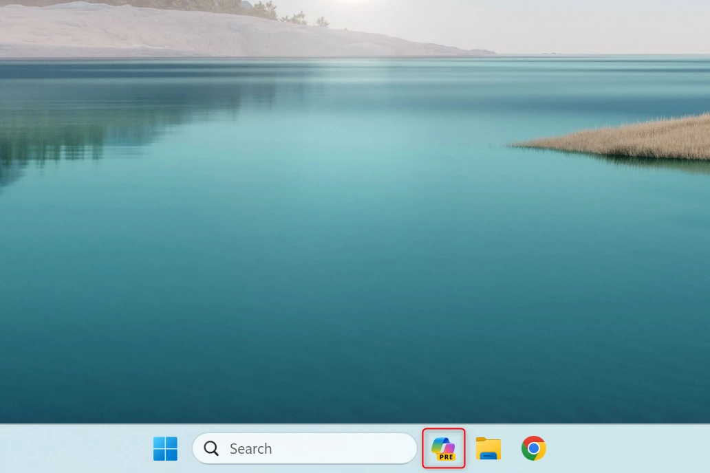 Windows 11 desktop with Copilot taskbar shortcut