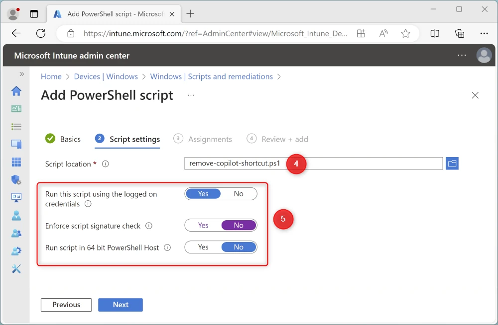 PowerShell script settings