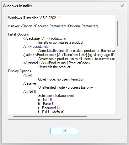 windows installer options