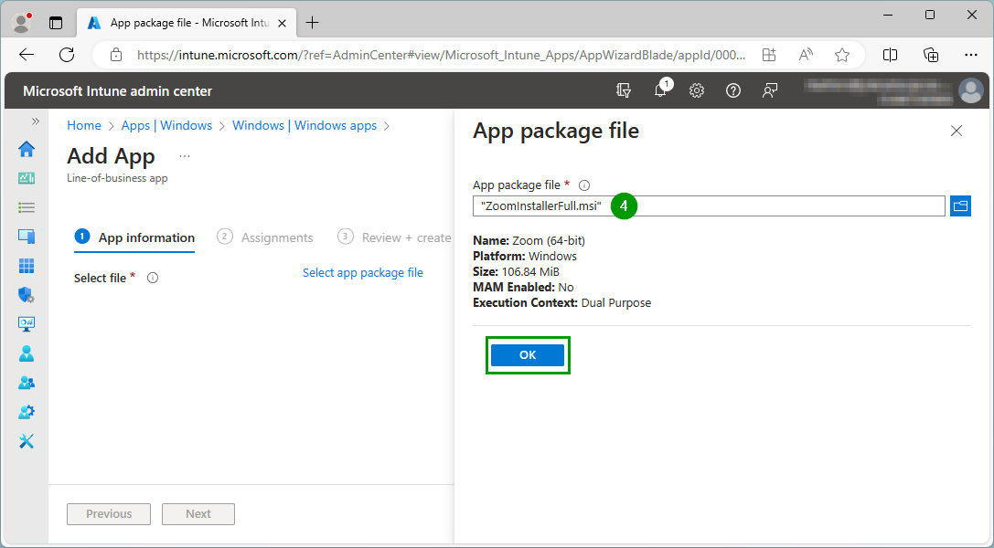 Select app package file