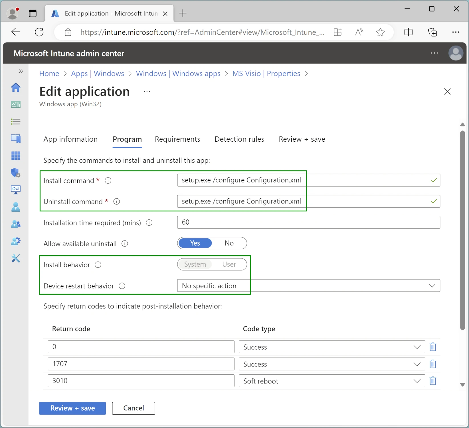 App Program settings
