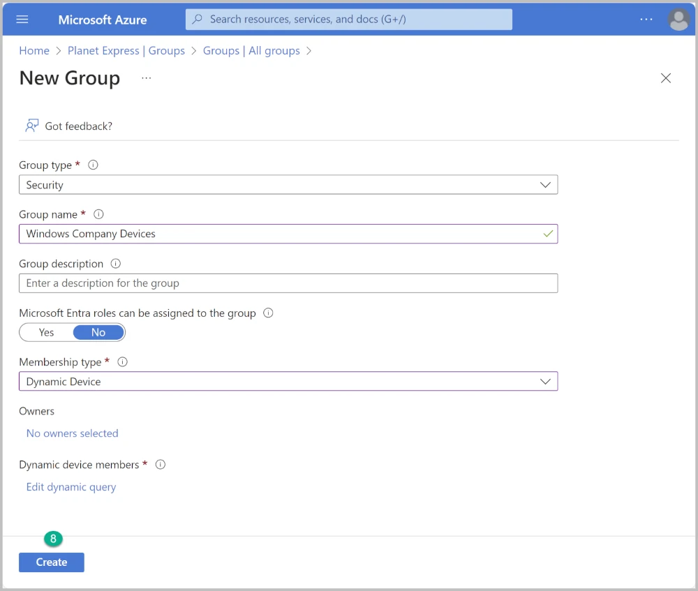 Dynamic group click create