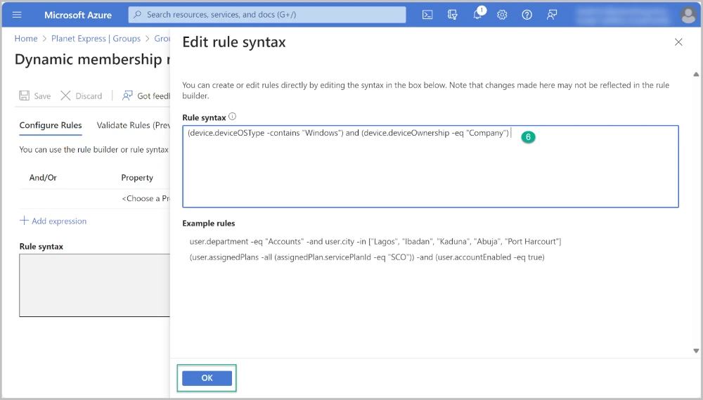 Enter the dynamic group rule syntax