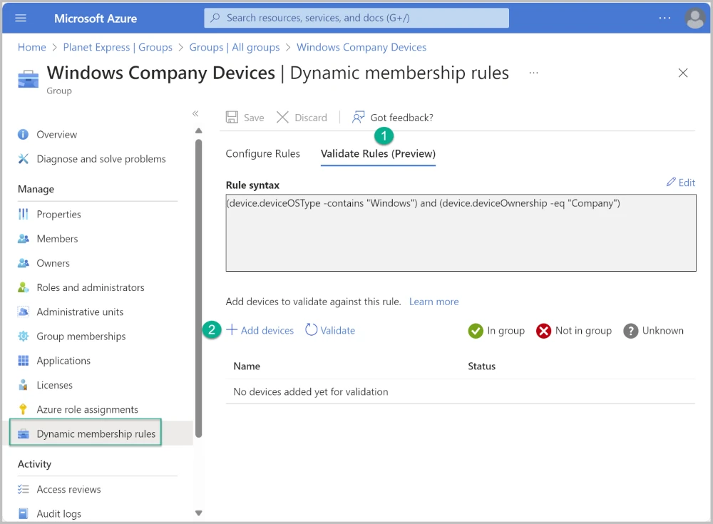 Validate dynamic group membership rules